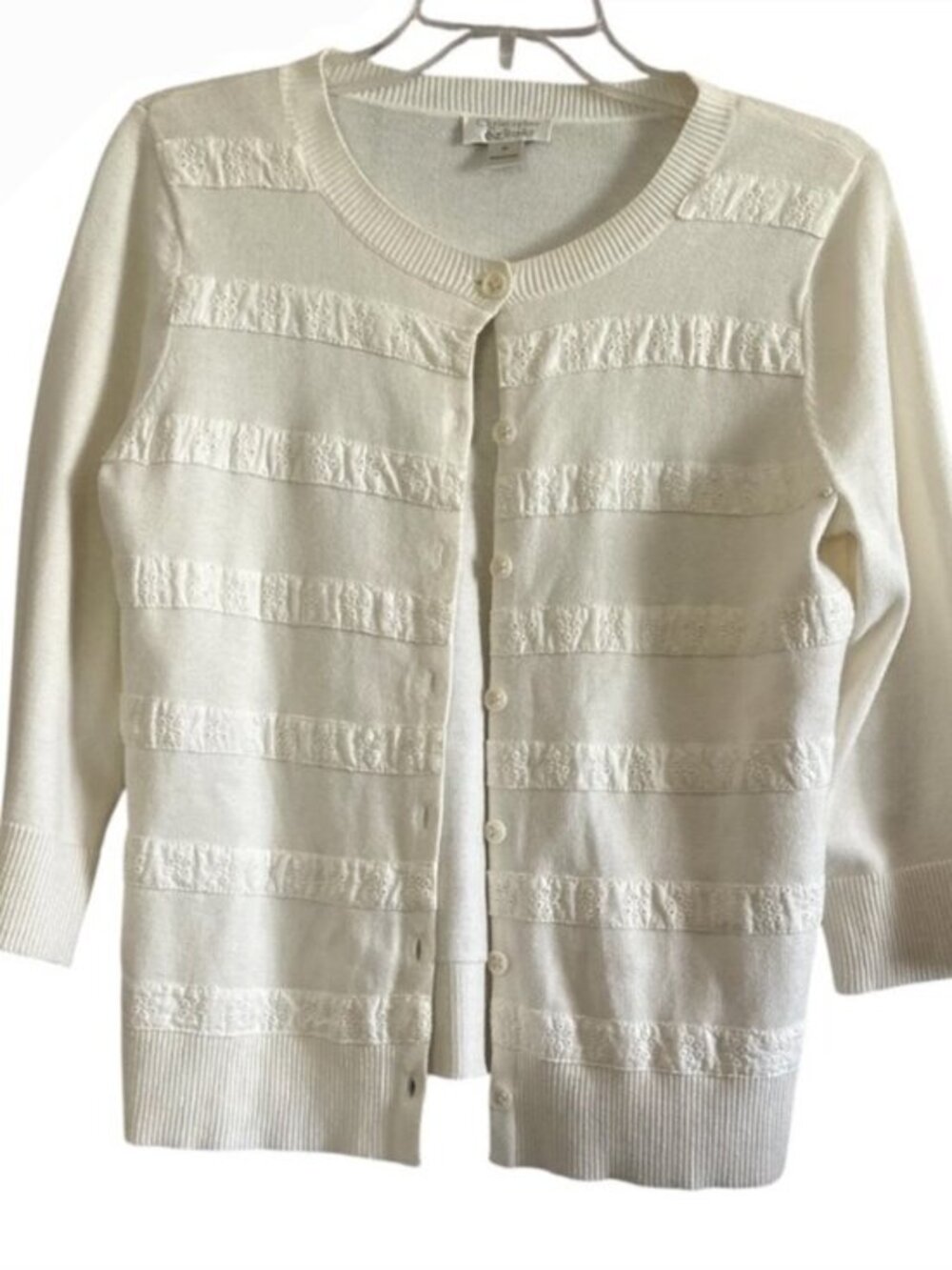 Christopher & Banks Ivory Button Cardigan Sweater Detailed Trim Size Medium